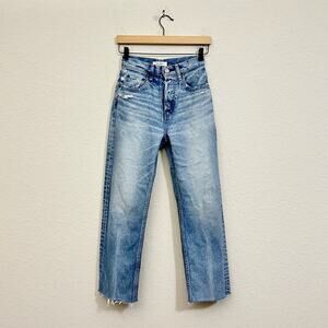 MOUSSY Vintage Jeans Blue Howa Straight Leg Button Fly HR Frayed